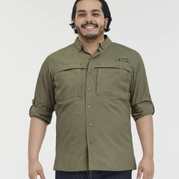 EDDIE BAUER LONG SLEEVE ARMY GREEN MILITARY  BRAVERY BUTTON UP SHIRT SZ XXLARGE - Picture 4 of 16